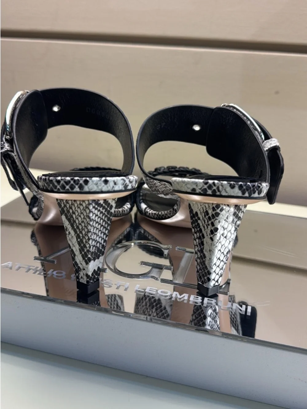 Agl snake print made in Italy Black & White Braided Strap Heeled Slides